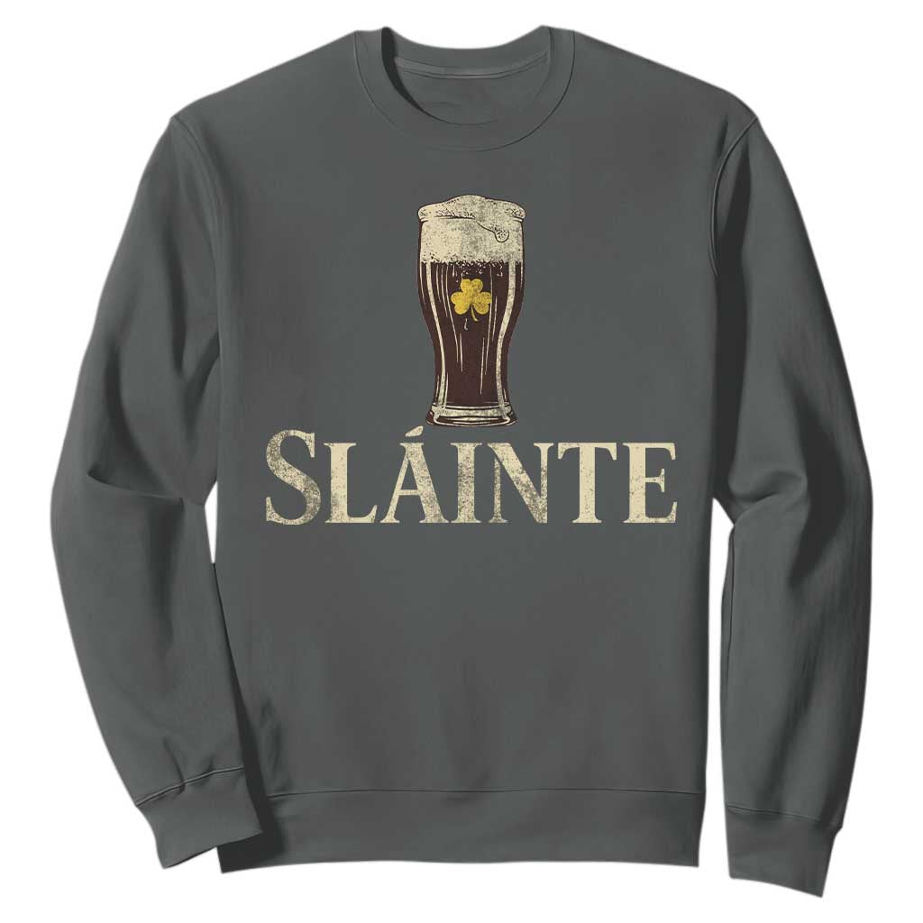 Funny Slainte Stout Beer Irish Drinking St Patricks Day Sweatshirt TS11 Dark Heather Print Your Wear