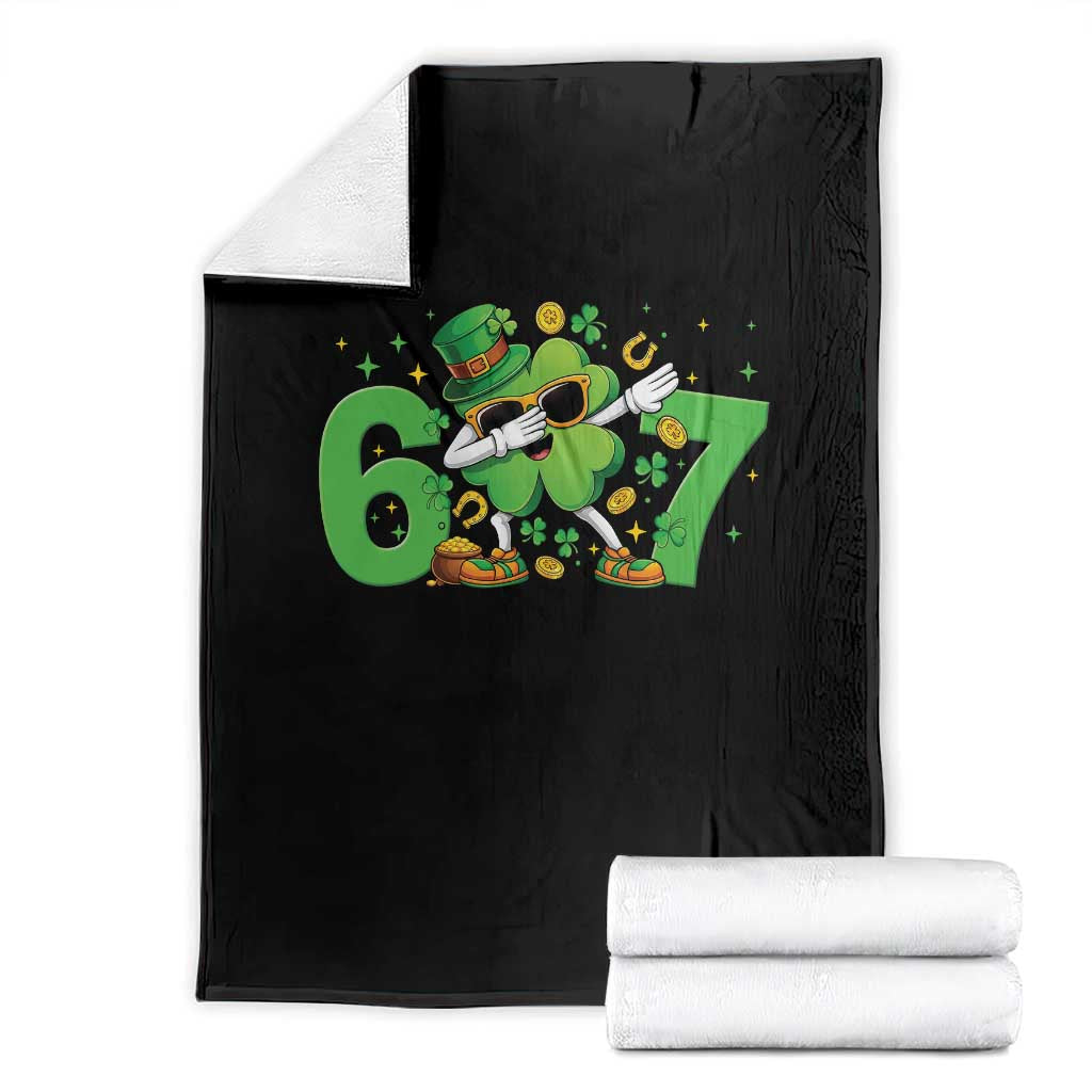 Funny Six Seven 67 St Patricks Day Dabbing Shamrock Throw Blanket TS11 Black Print Your Wear