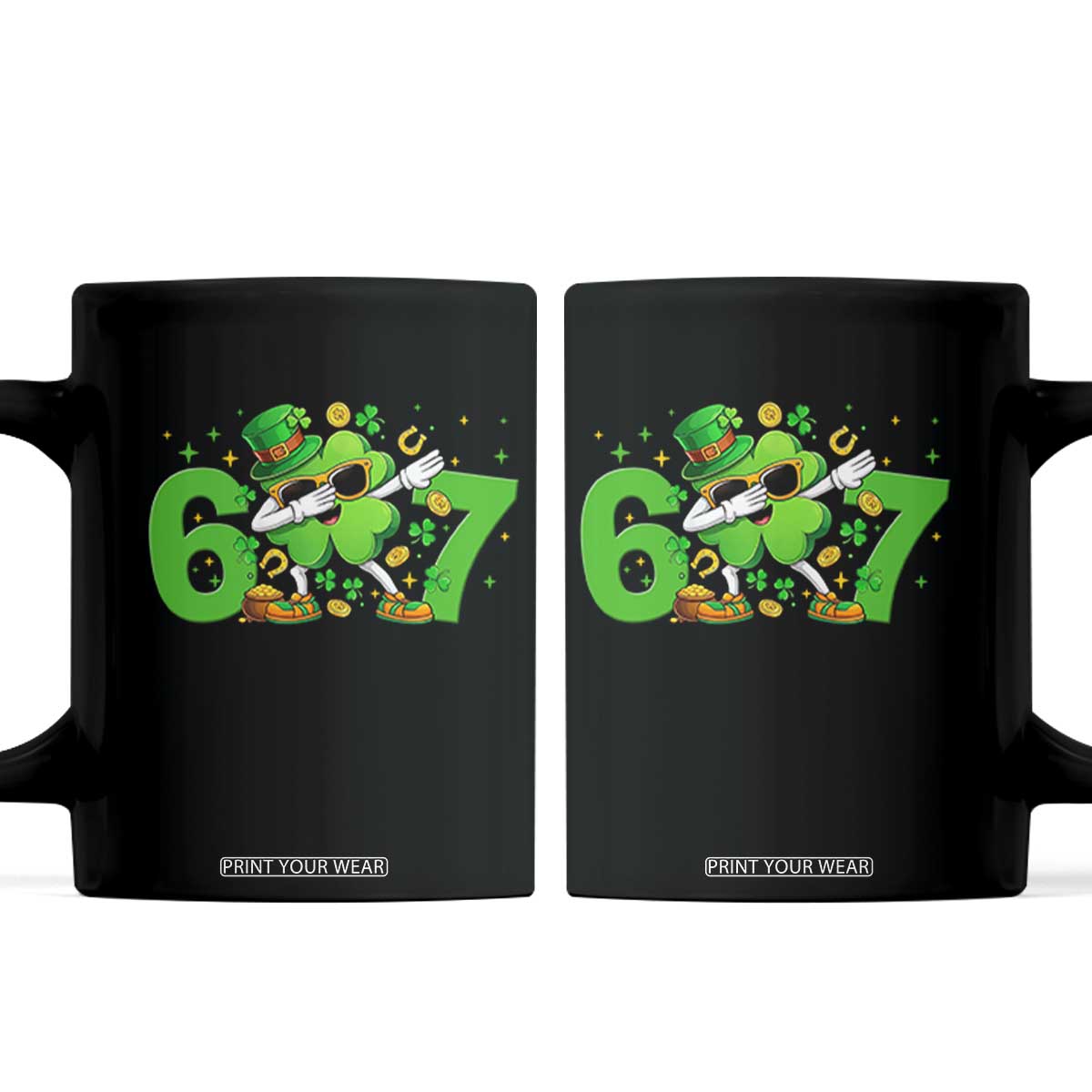 Funny Six Seven 67 St Patricks Day Dabbing Shamrock Coffee Mug TS11 Black Print Your Wear