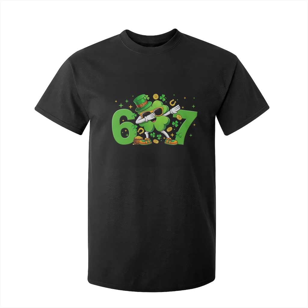 Funny Six Seven 67 St Patricks Day Dabbing Shamrock T Shirt For Kid TS11 Black Print Your Wear
