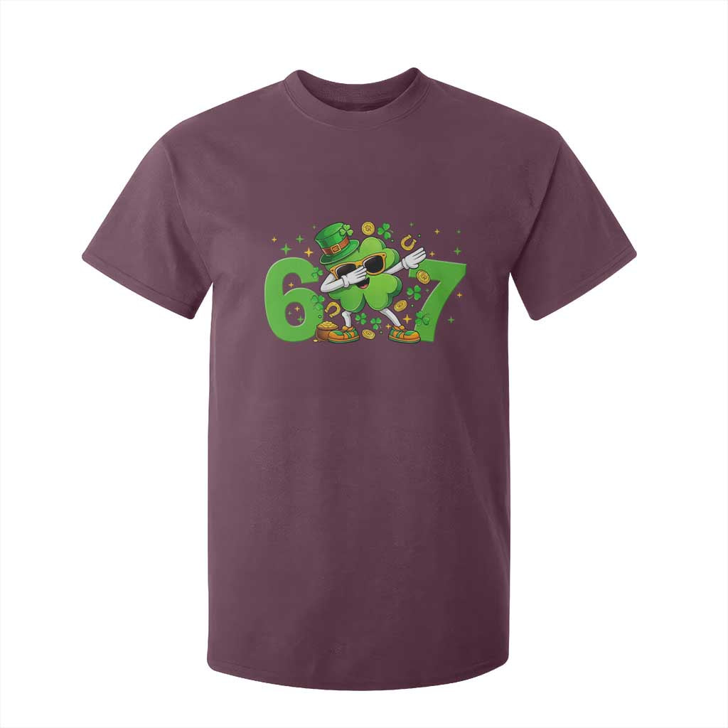 Funny Six Seven 67 St Patricks Day Dabbing Shamrock T Shirt For Kid TS11 Maroon Print Your Wear