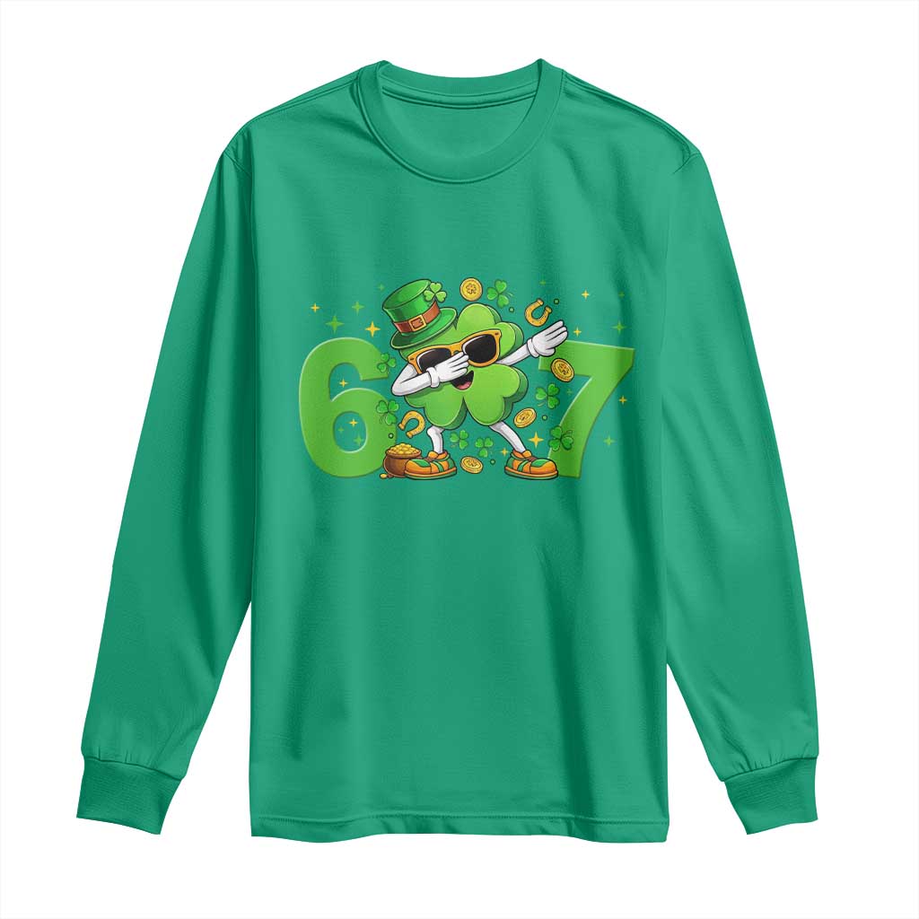 Funny Six Seven 67 St Patricks Day Dabbing Shamrock Long Sleeve Shirt TS11 Irish Green Print Your Wear