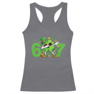 Funny Six Seven 67 St Patricks Day Dabbing Shamrock Racerback Tank Top TS11 Charcoal Print Your Wear