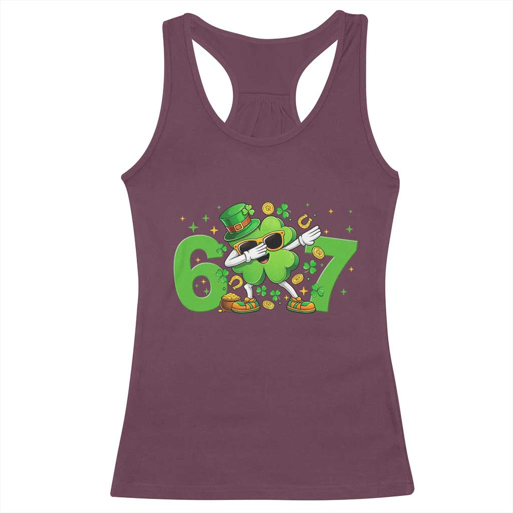 Funny Six Seven 67 St Patricks Day Dabbing Shamrock Racerback Tank Top TS11 Maroon Print Your Wear