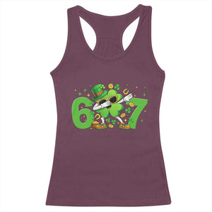 Funny Six Seven 67 St Patricks Day Dabbing Shamrock Racerback Tank Top TS11 Maroon Print Your Wear