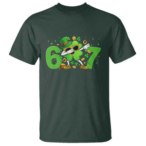 Funny Six Seven 67 St Patricks Day Dabbing Shamrock T Shirt TS11 Dark Forest Green Print Your Wear
