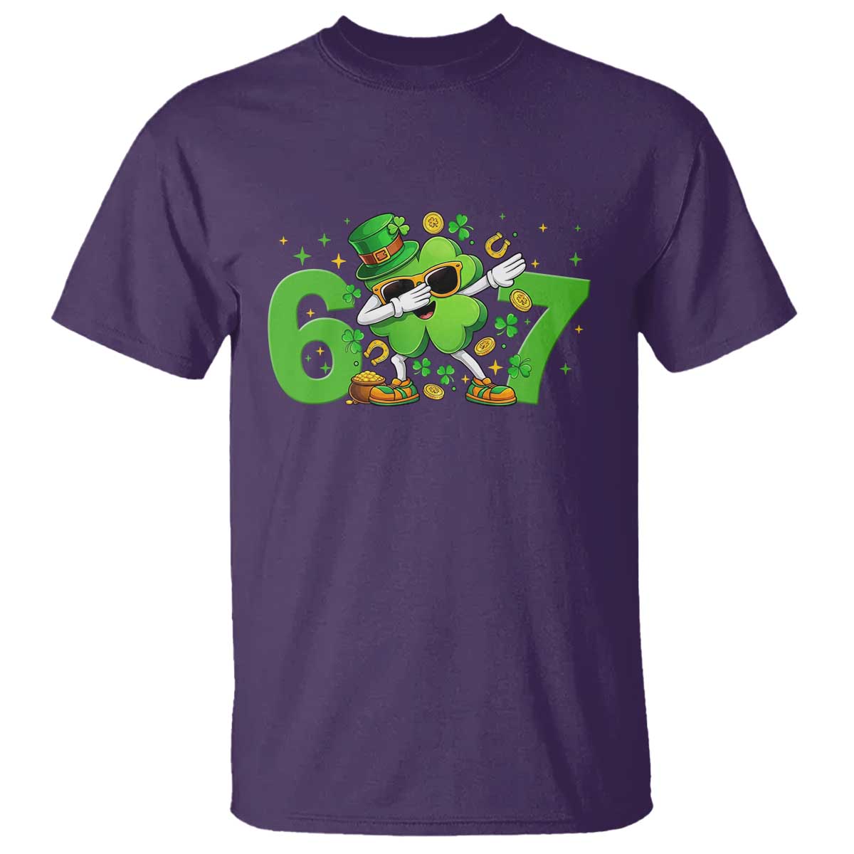 Funny Six Seven 67 St Patricks Day Dabbing Shamrock T Shirt TS11 Purple Print Your Wear