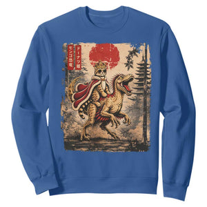 Cat Princess Riding Raptor Dinosaur Sweatshirt Japanese Vintage Graphic Ukiyoe Art TS11 Royal Blue Print Your Wear