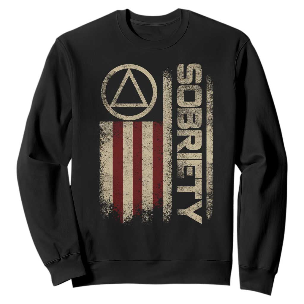 Sober AA NA Sobriety Anniversary Sweatshirt Alcoholism Addiction Recovery Vintage American Flag TS11 Black Print Your Wear