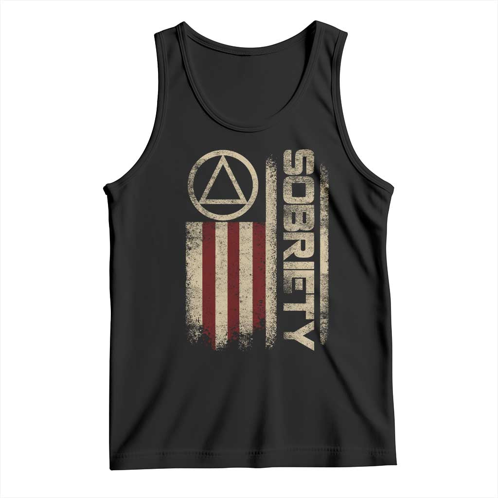 Sober AA NA Sobriety Anniversary Tank Top Alcoholism Addiction Recovery Vintage American Flag TS11 Black Print Your Wear