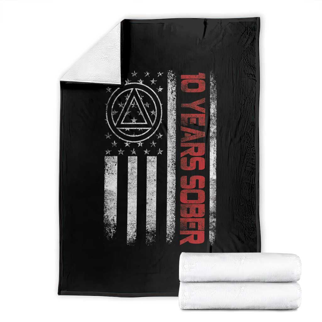 10 Years Sober Throw Blanket 10 Years Sobriety Anniversary Vintage American Flag TS11 Black Print Your Wear