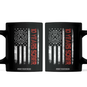 10 Years Sober Coffee Mug 10 Years Sobriety Anniversary Vintage American Flag TS11 Black Print Your Wear