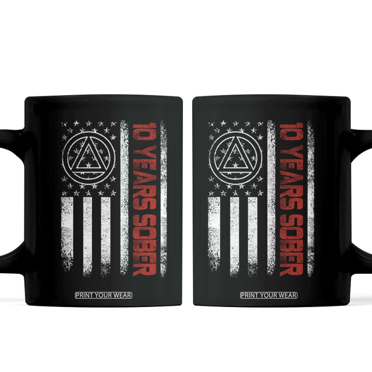 10 Years Sober Coffee Mug 10 Years Sobriety Anniversary Vintage American Flag TS11 Black Print Your Wear