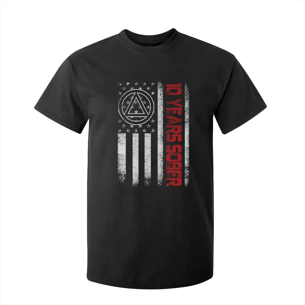 10 Years Sober T Shirt For Kid 10 Years Sobriety Anniversary Vintage American Flag TS11 Black Print Your Wear