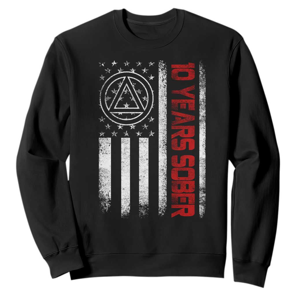 10 Years Sober Sweatshirt 10 Years Sobriety Anniversary Vintage American Flag TS11 Black Print Your Wear