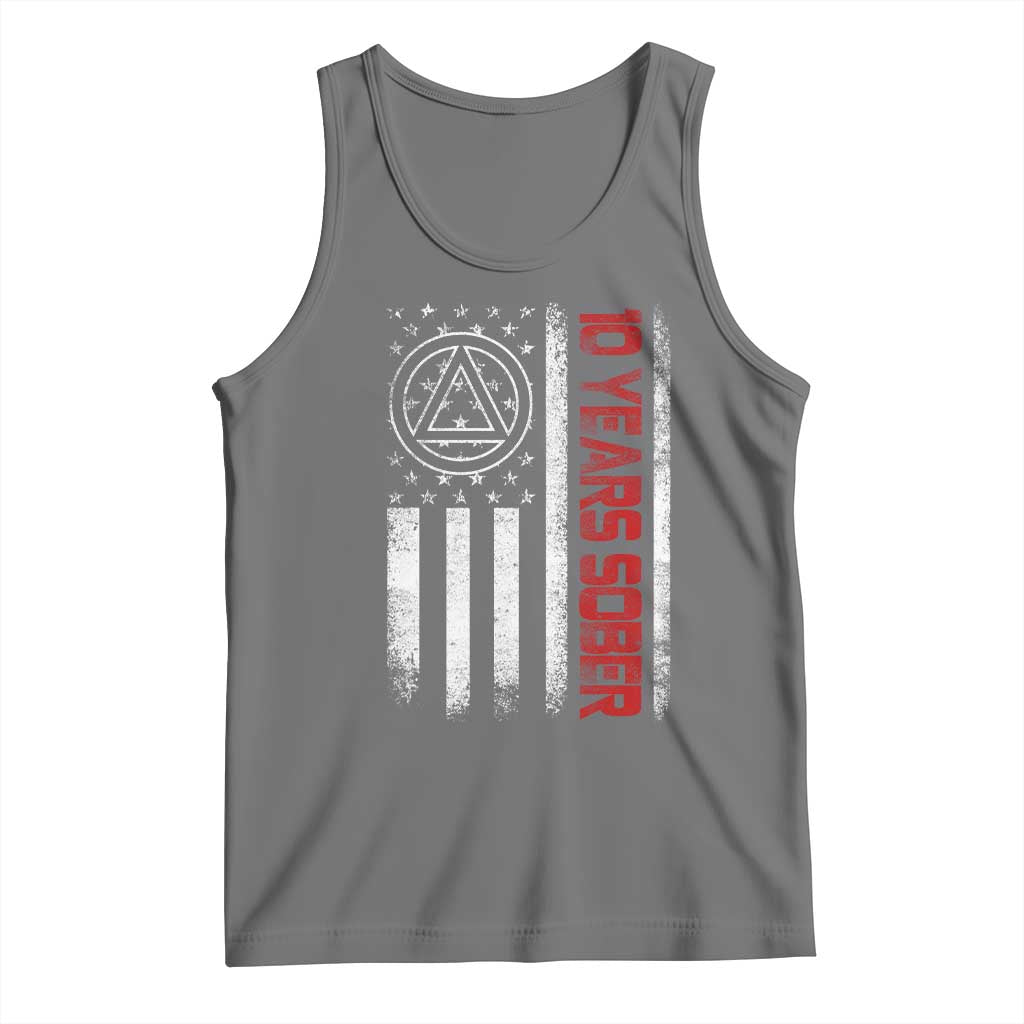 10 Years Sober Tank Top 10 Years Sobriety Anniversary Vintage American Flag TS11 Black Heather Print Your Wear