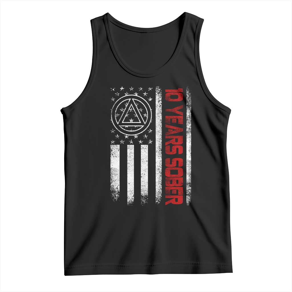 10 Years Sober Tank Top 10 Years Sobriety Anniversary Vintage American Flag TS11 Black Print Your Wear