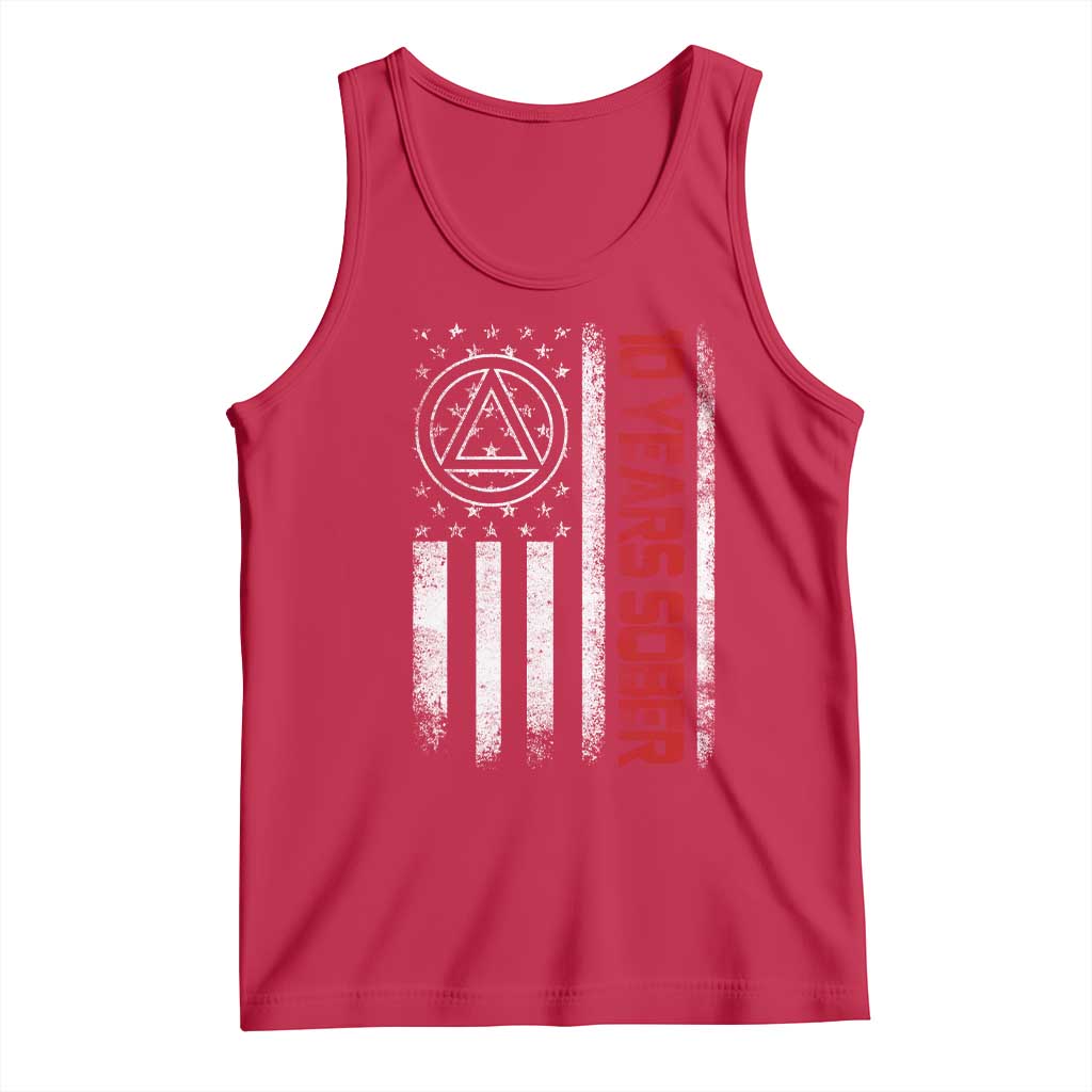 10 Years Sober Tank Top 10 Years Sobriety Anniversary Vintage American Flag TS11 Red Print Your Wear