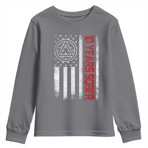 10 Years Sober Youth Sweatshirt 10 Years Sobriety Anniversary Vintage American Flag TS11 Charcoal Print Your Wear