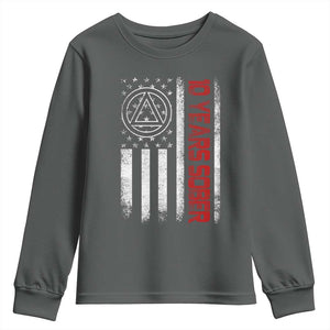 10 Years Sober Youth Sweatshirt 10 Years Sobriety Anniversary Vintage American Flag TS11 Dark Heather Print Your Wear