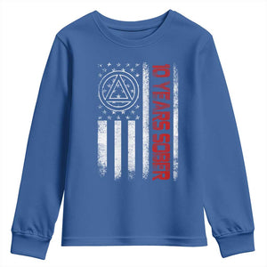 10 Years Sober Youth Sweatshirt 10 Years Sobriety Anniversary Vintage American Flag TS11 Royal Blue Print Your Wear