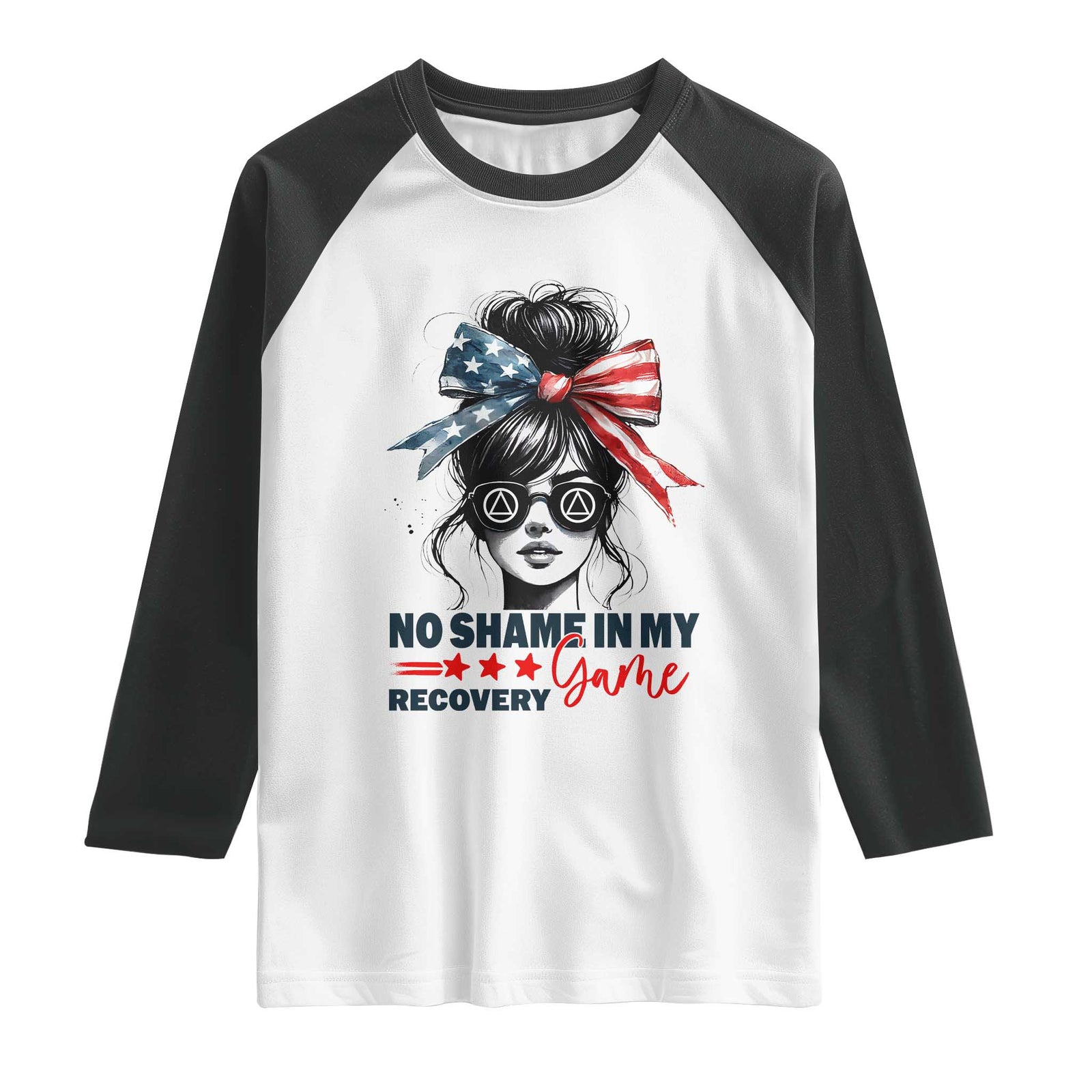No Shame In My Recovery Game Raglan Shirt Sobriety AA NA Anniversary TS11 White Black Print Your Wear
