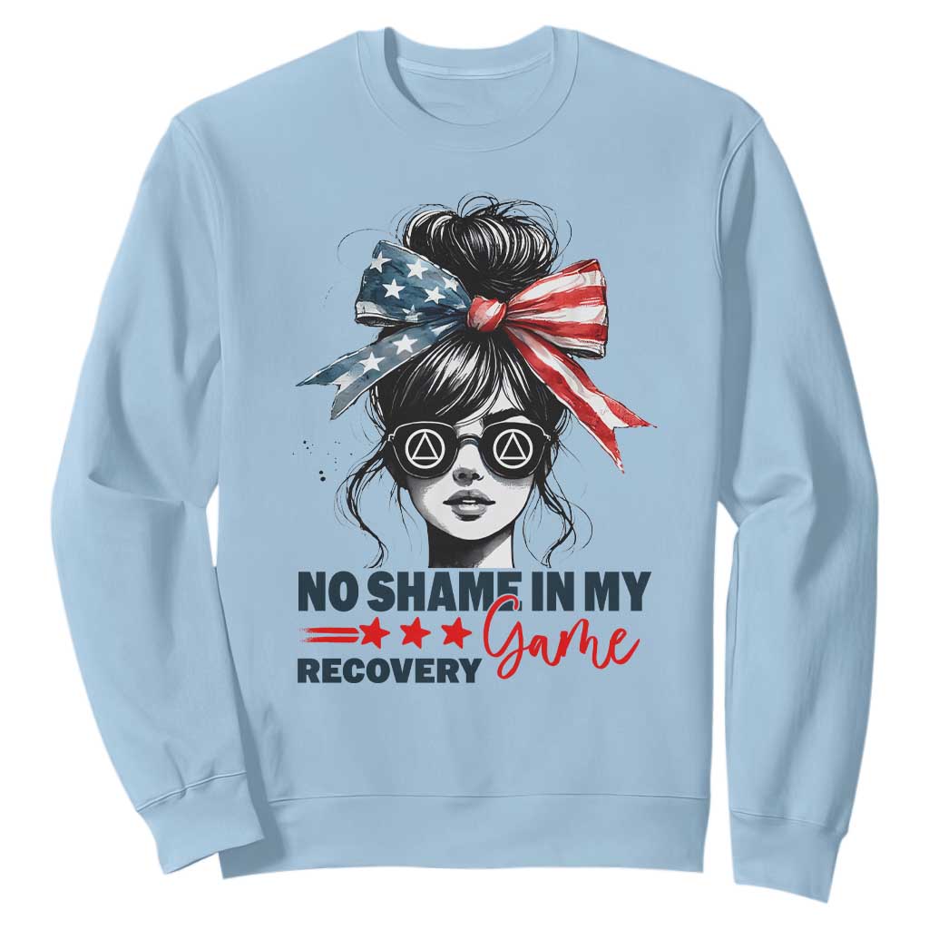 No Shame In My Recovery Game Sweatshirt Sobriety AA NA Anniversary TS11 Light Blue Print Your Wear