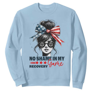 No Shame In My Recovery Game Sweatshirt Sobriety AA NA Anniversary TS11 Light Blue Print Your Wear