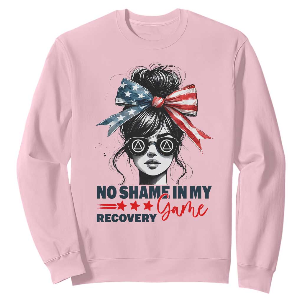 No Shame In My Recovery Game Sweatshirt Sobriety AA NA Anniversary TS11 Light Pink Print Your Wear