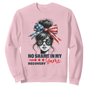 No Shame In My Recovery Game Sweatshirt Sobriety AA NA Anniversary TS11 Light Pink Print Your Wear