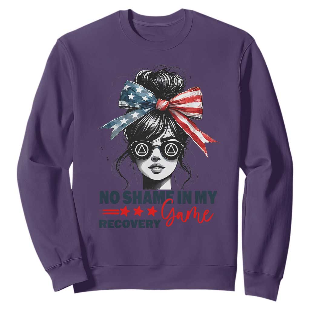 No Shame In My Recovery Game Sweatshirt Sobriety AA NA Anniversary TS11 Purple Print Your Wear