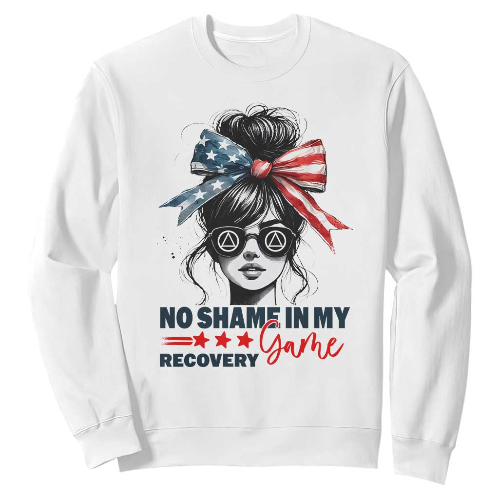 No Shame In My Recovery Game Sweatshirt Sobriety AA NA Anniversary TS11 White Print Your Wear