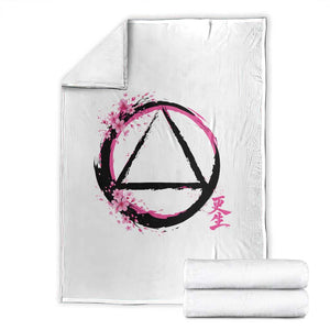 AA Sober Symbol Serenity Recovery Throw Blanket Japanese Cherry Blossom Brushstroke Circle TS11 White Print Your Wear