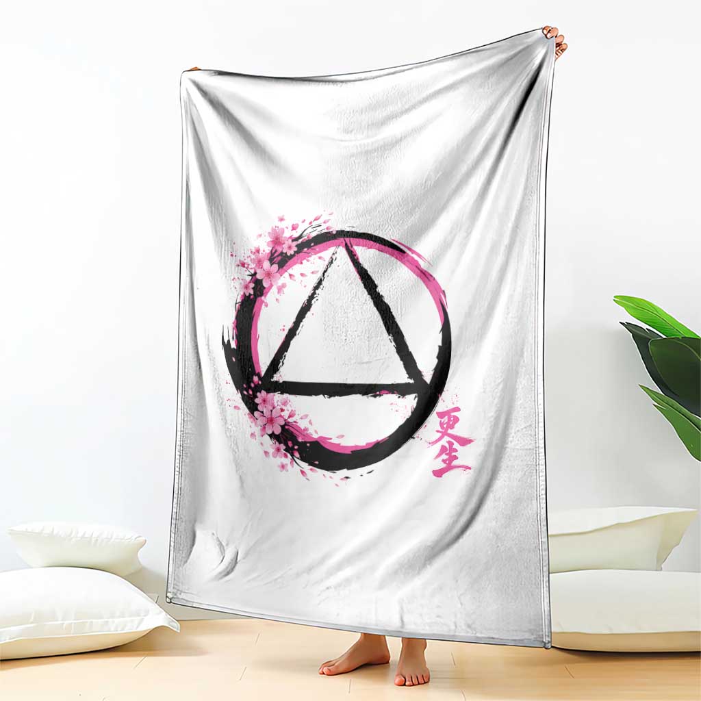 AA Sober Symbol Serenity Recovery Throw Blanket Japanese Cherry Blossom Brushstroke Circle TS11 Print Your Wear