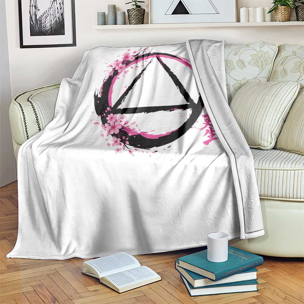 AA Sober Symbol Serenity Recovery Throw Blanket Japanese Cherry Blossom Brushstroke Circle TS11 Print Your Wear