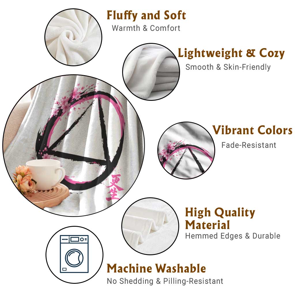 AA Sober Symbol Serenity Recovery Throw Blanket Japanese Cherry Blossom Brushstroke Circle TS11 Print Your Wear