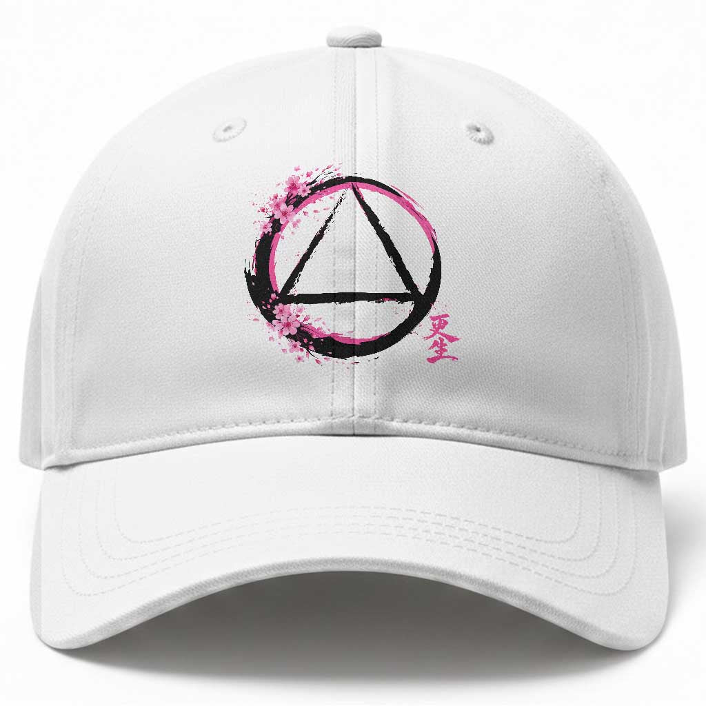 AA Sober Symbol Serenity Recovery Baseball Cap Japanese Cherry Blossom Brushstroke Circle TS11 Print Your Wear