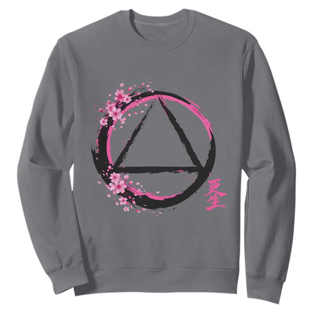 AA Sober Symbol Serenity Recovery Sweatshirt Japanese Cherry Blossom Brushstroke Circle TS11 Charcoal Print Your Wear