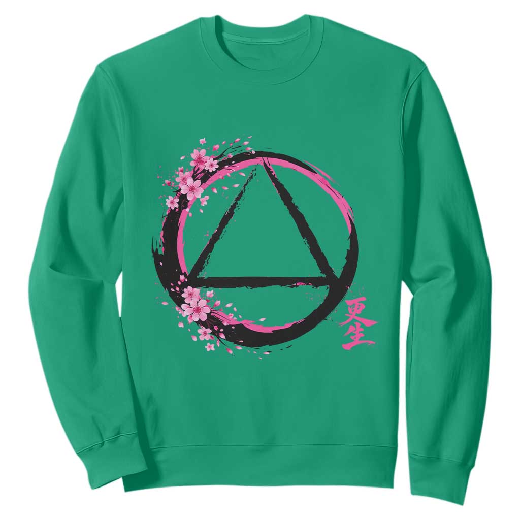 AA Sober Symbol Serenity Recovery Sweatshirt Japanese Cherry Blossom Brushstroke Circle TS11 Irish Green Print Your Wear