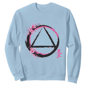 AA Sober Symbol Serenity Recovery Sweatshirt Japanese Cherry Blossom Brushstroke Circle TS11 Light Blue Print Your Wear