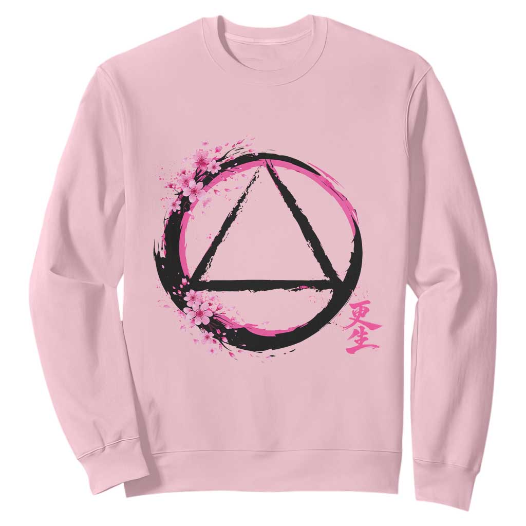 AA Sober Symbol Serenity Recovery Sweatshirt Japanese Cherry Blossom Brushstroke Circle TS11 Light Pink Print Your Wear