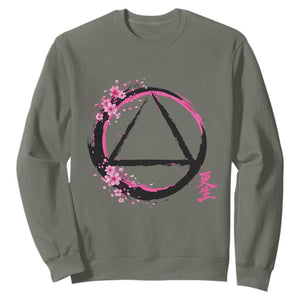 AA Sober Symbol Serenity Recovery Sweatshirt Japanese Cherry Blossom Brushstroke Circle TS11 Military Green Print Your Wear