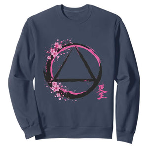 AA Sober Symbol Serenity Recovery Sweatshirt Japanese Cherry Blossom Brushstroke Circle TS11 Navy Print Your Wear