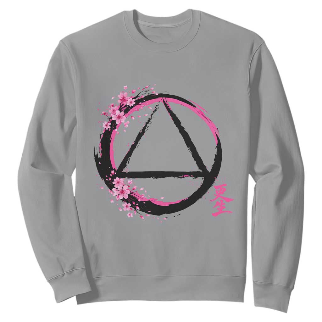 AA Sober Symbol Serenity Recovery Sweatshirt Japanese Cherry Blossom Brushstroke Circle TS11 Sport Gray Print Your Wear