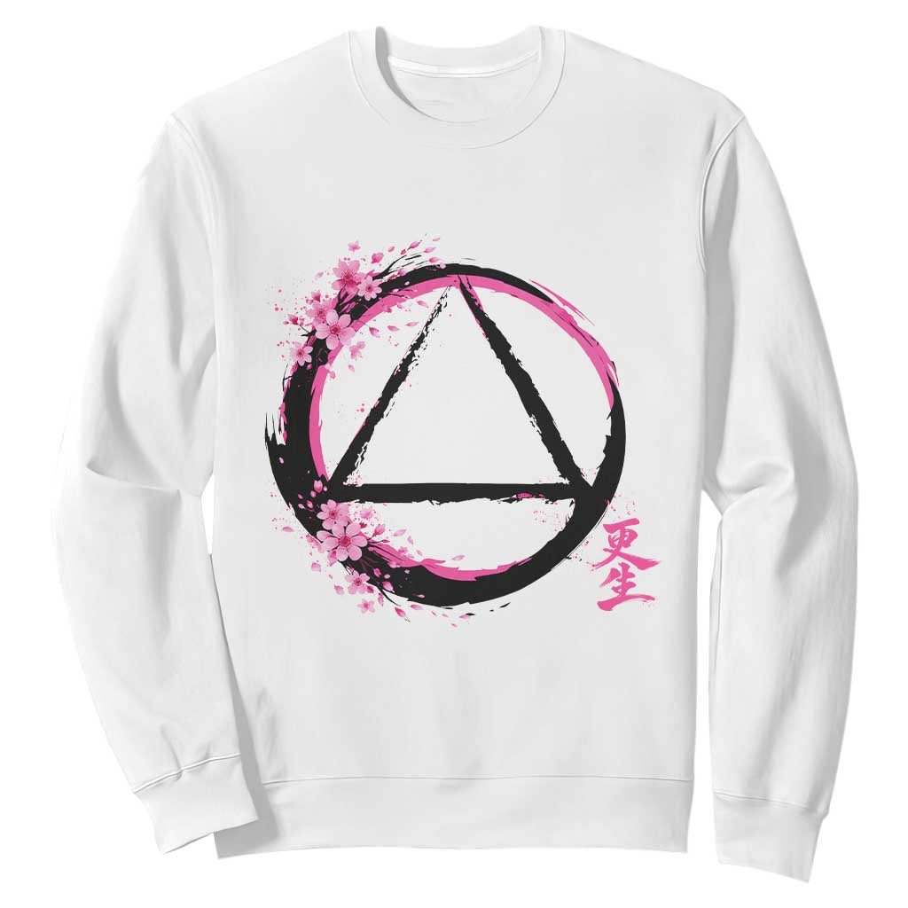 AA Sober Symbol Serenity Recovery Sweatshirt Japanese Cherry Blossom Brushstroke Circle TS11 White Print Your Wear