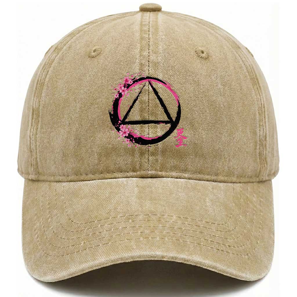 AA Sober Symbol Serenity Recovery Washed Cotton Baseball Cap Japanese Cherry Blossom Brushstroke Circle TS11 Print Your Wear