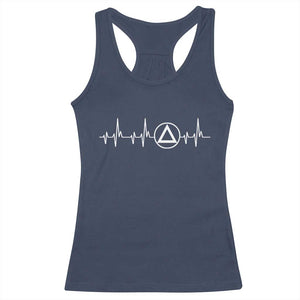 Sober Recover Sobriety Heartbeat EKG Pulse Recovery Racerback Tank Top TS11 Navy Print Your Wear