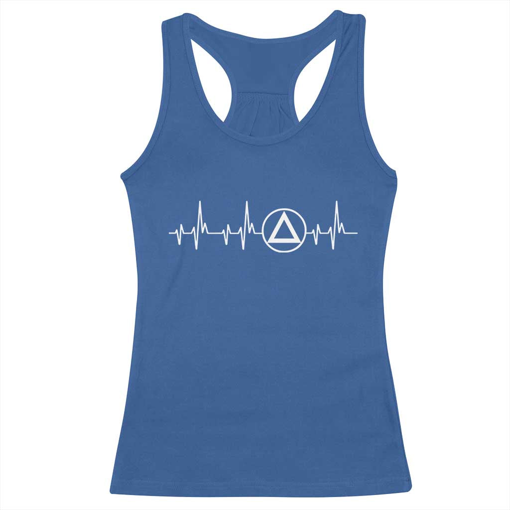 Sober Recover Sobriety Heartbeat EKG Pulse Recovery Racerback Tank Top TS11 Royal Blue Print Your Wear