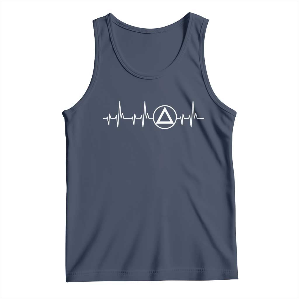 Sober Recover Sobriety Heartbeat EKG Pulse Recovery Tank Top TS11 Navy Print Your Wear