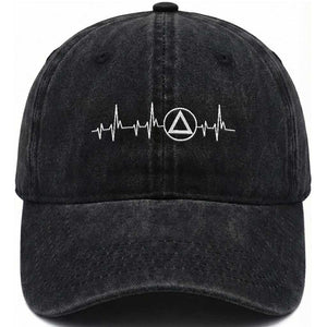 Sober Recover Sobriety Heartbeat EKG Pulse Recovery Washed Cotton Baseball Cap TS11 Print Your Wear